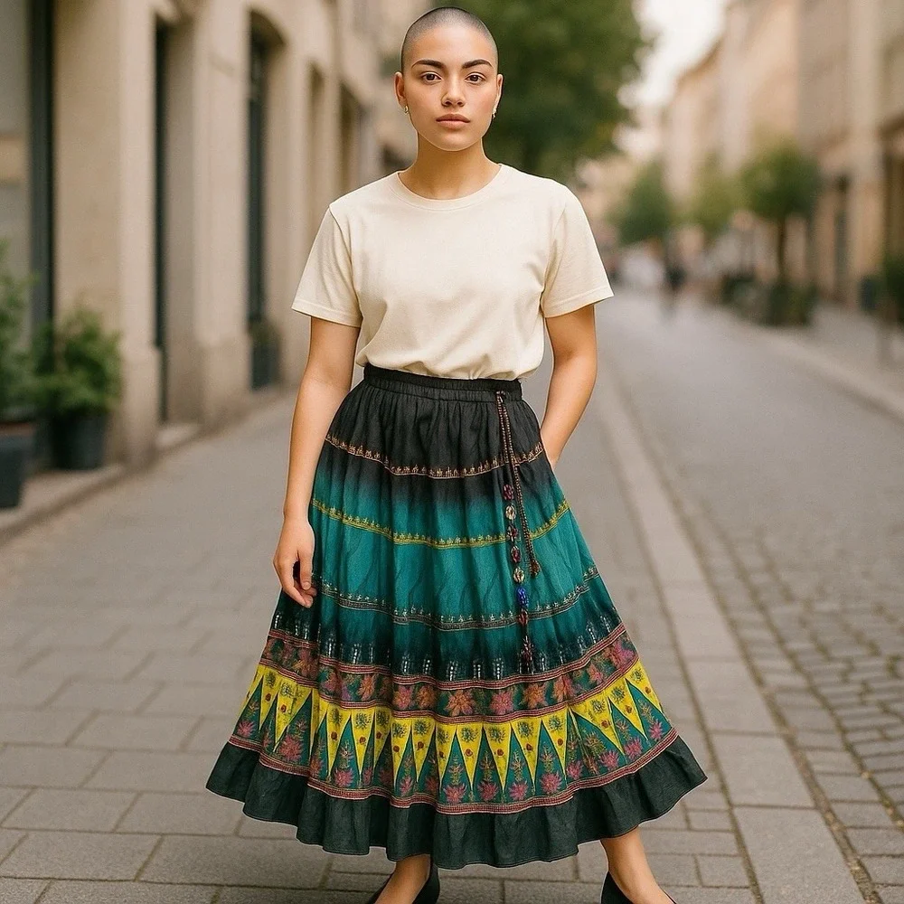 Futureforce Skirt Women's Medium Tiered Boho Fairycore‎ Hippie Bling Belt - Picture 2 of 8